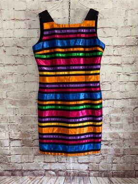 Vibrant Multi-Color Striped Sheath Dress